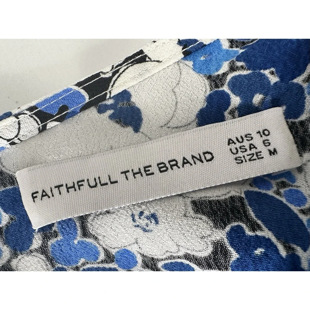FAITHFULL THE BRAND Women's Casual White Blue Floral Midi Dress US‎ 6